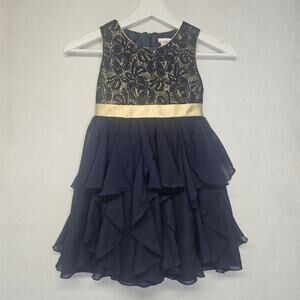 Youngland Girls Navy Blue and Gold Party Dress
